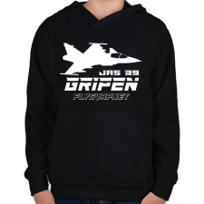 PRINTFASHION JAS 39 gripen repülő - Gyerek kapucnis pulóver - Fekete gyerek pulóver, kardigán