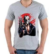 PRINTFASHION Jason visszatér - Férfi V-nyakú póló - Sport szürke