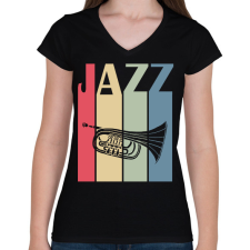 PRINTFASHION Jazz music - Női V-nyakú póló - Fekete női póló