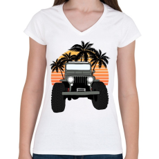 PRINTFASHION Jeep - Női V-nyakú póló - Fehér