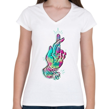PRINTFASHION Jelzés - Női V-nyakú póló - Fehér női póló
