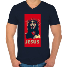 PRINTFASHION JESUS - Férfi V-nyakú póló - Sötétkék férfi póló