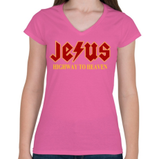 PRINTFASHION Jesus high way to heaven - Női V-nyakú póló - Rózsaszín