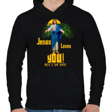 PRINTFASHION jesus loves you but im not - Férfi kapucnis pulóver - Fekete