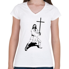 PRINTFASHION Jézus kardja - Női V-nyakú póló - Fehér
