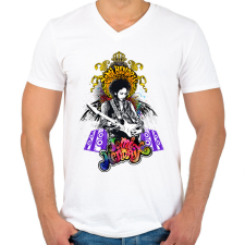 PRINTFASHION Jimi Hendrix - Férfi V-nyakú póló - Fehér férfi póló
