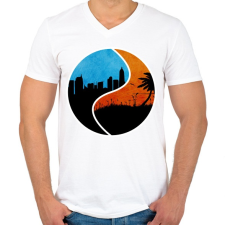 PRINTFASHION Jingjang city and beach - Férfi V-nyakú póló - Fehér férfi póló