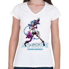 PRINTFASHION Jinx - Arcane - Női V-nyakú póló - Fehér női póló