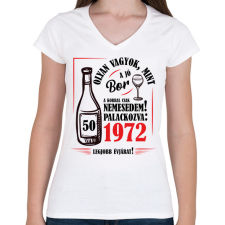 PRINTFASHION Jó bor palackozva - Évszámmal (fekete) - Női V-nyakú póló - Fehér női póló