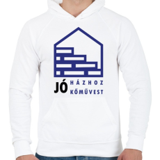 PRINTFASHION Jó házhoz - Jó kőművest - Férfi kapucnis pulóver - Fehér