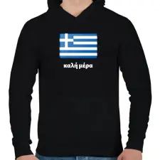 PRINTFASHION Jó napot Görögül - Férfi kapucnis pulóver - Fekete férfi pulóver, kardigán