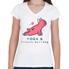 PRINTFASHION Jógázó francia bulldog - Női V-nyakú póló - Fehér