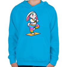 PRINTFASHION Jógázó nyuszi - Gyerek kapucnis pulóver - Azúrkék gyerek pulóver, kardigán