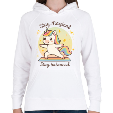 PRINTFASHION Jógázó unikornis - Női kapucnis pulóver - Fehér női pulóver, kardigán