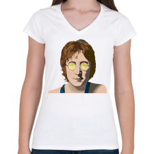 PRINTFASHION John Lennon - Női V-nyakú póló - Fehér női póló
