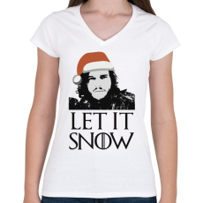 PRINTFASHION John Snow - Let it snow - Női V-nyakú póló - Fehér