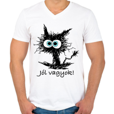 PRINTFASHION Jól vagyok - Férfi V-nyakú póló - Fehér