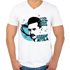 PRINTFASHION József Attila- A köd, a csönd - Férfi V-nyakú póló - Fehér férfi póló