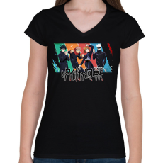 PRINTFASHION Jujutsu Kaisen csapat - Női V-nyakú póló - Fekete