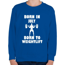 PRINTFASHION Júliusban születve - súlyemelésre születve - Gyerek pulóver - Királykék