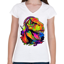 PRINTFASHION Jurassic - Női V-nyakú póló - Fehér női póló
