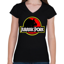PRINTFASHION Jurassic Pork - Női V-nyakú póló - Fekete női póló