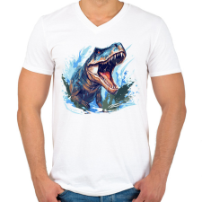 PRINTFASHION Jurassic wow - Férfi V-nyakú póló - Fehér férfi póló