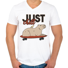 PRINTFASHION Just chill - Capybara - Férfi V-nyakú póló - Fehér férfi póló