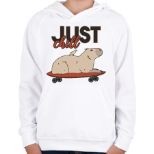 PRINTFASHION Just chill - Capybara - Gyerek kapucnis pulóver - Fehér gyerek pulóver, kardigán
