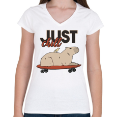 PRINTFASHION Just chill - Capybara - Női V-nyakú póló - Fehér