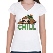 PRINTFASHION Just chill - Női V-nyakú póló - Fehér női póló