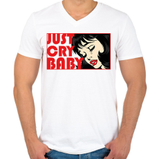 PRINTFASHION Just cry baby - pop art - Férfi V-nyakú póló - Fehér