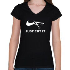 PRINTFASHION Just cut it - Márka paródia - Női V-nyakú póló - Fekete női póló