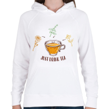 PRINTFASHION Just drink tea - Női kapucnis pulóver - Fehér női pulóver, kardigán
