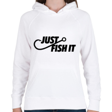PRINTFASHION Just fish it márkaparódia horgászoknak - Női kapucnis pulóver - Fehér