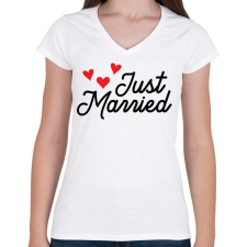 PRINTFASHION Just Married - Női V-nyakú póló - Fehér női póló