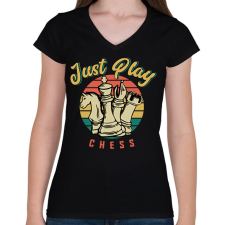 PRINTFASHION Just play chess - Sakkozzunk - Női V-nyakú póló - Fekete női póló