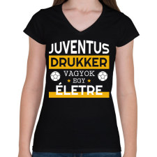 PRINTFASHION Juventus drukker - Női V-nyakú póló - Fekete női póló