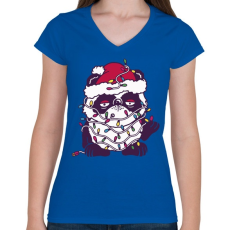 PRINTFASHION Kaácsonyi kutya karácsonyfa izzókkal - Női V-nyakú póló - Királykék