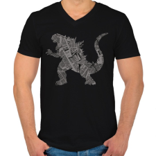 PRINTFASHION Kaiju - Férfi V-nyakú póló - Fekete férfi póló