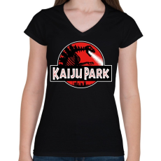 PRINTFASHION Kaiju park - Női V-nyakú póló - Fekete