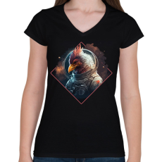 PRINTFASHION Kakas az űrben - Női V-nyakú póló - Fekete