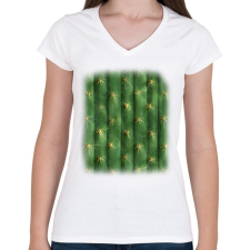 PRINTFASHION Kaktusz póló - Női V-nyakú póló - Fehér női póló