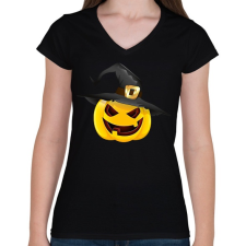 PRINTFASHION Kalapos halloween tök - Női V-nyakú póló - Fekete női póló