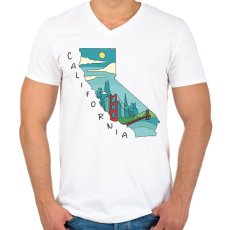PRINTFASHION Kalifornia - Férfi V-nyakú póló - Fehér