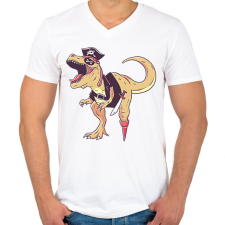 PRINTFASHION Kalóz dínó - Férfi V-nyakú póló - Fehér férfi póló