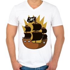 PRINTFASHION Kalóz hajó - Férfi V-nyakú póló - Fehér