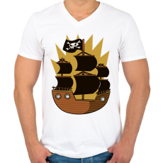 PRINTFASHION Kalóz hajó - Férfi V-nyakú póló - Fehér