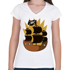 PRINTFASHION Kalóz hajó - Női V-nyakú póló - Fehér női póló