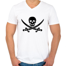 PRINTFASHION Kalóz Logó - Fekete - Férfi V-nyakú póló - Fehér férfi póló